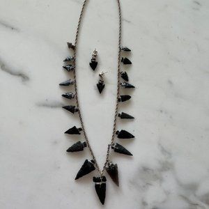 Unique Vintage Artisan Made Arrowhead & Silver Necklace & Earrings Set